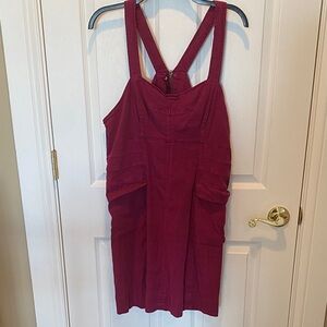 Anthropologie cranberry raspberry linen blend jumper dress Sz 16 New